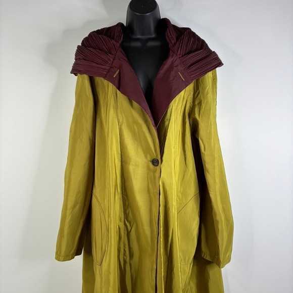 MYCRA PAC Donatella Women XL Olive Green Burgundy Pleated Hood Raincoat USA Read - Picture 10 of 16